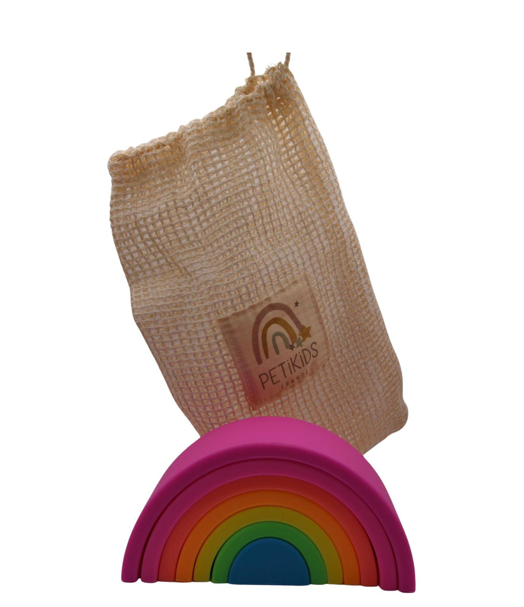Jouet d'éveil Montessori : Arc en ciel empilable Fluo