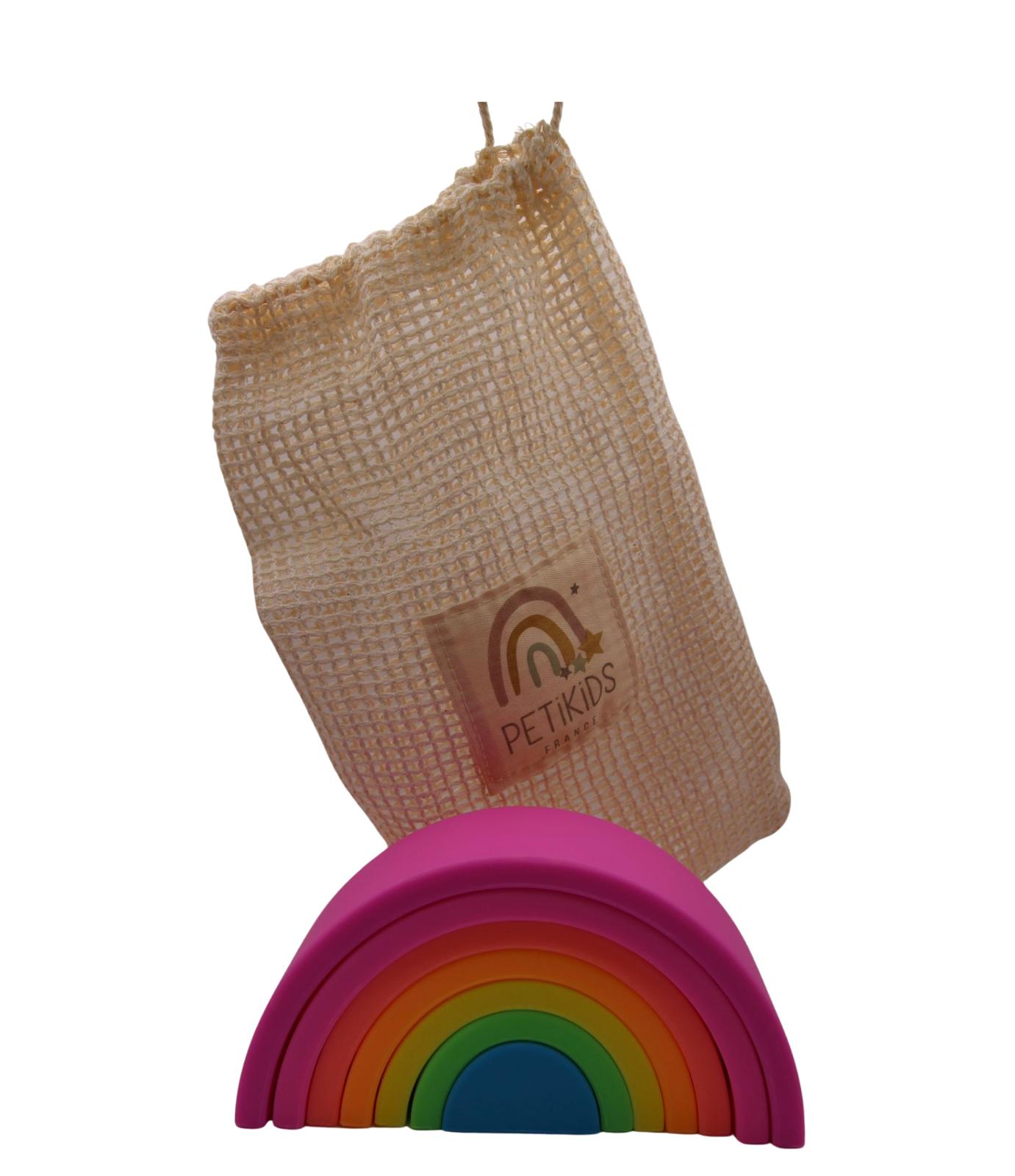 Jouet d'éveil Montessori : Arc en ciel empilable Fluo